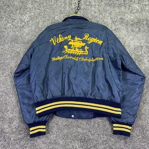 Vintage West Wind Jacket Mens Large Blue Satin Viking Region Chevrolet Club